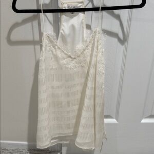 CAMI NYC The Racer Charmeuse Cami Lace Trim Top - off white/gold-Size Small